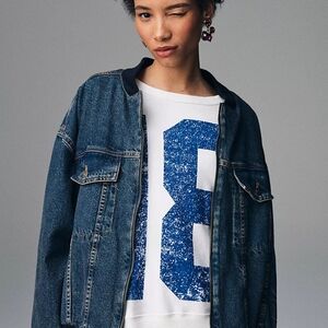 Free People Camden pullover White and Blue Crew Neck Sweater, worn 1 time only